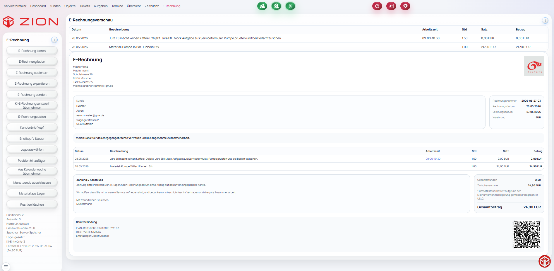 ZION E-Rechnung Screenshot
